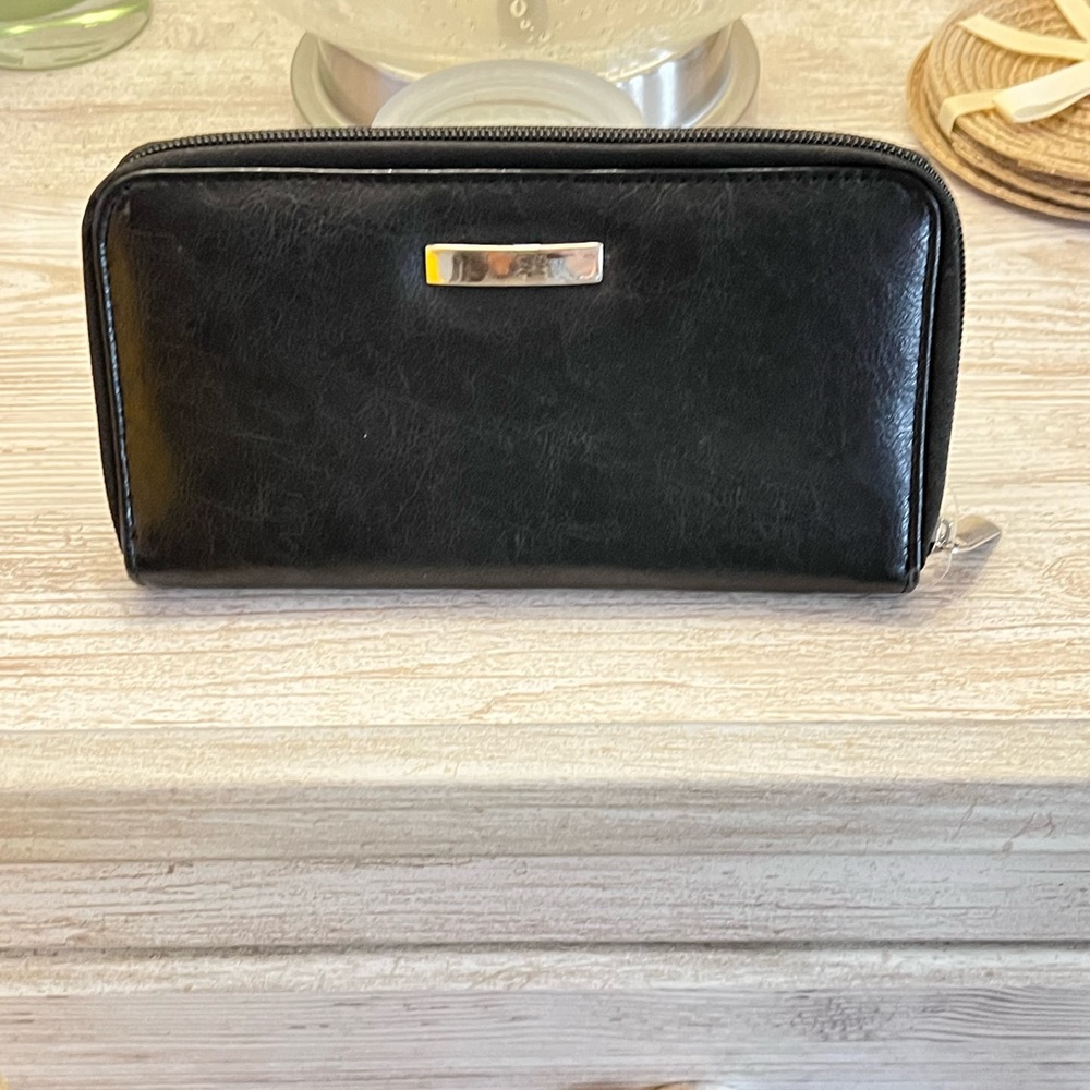 Black Faux Leather Wallet with Silver attachments - Picture 3 of 9